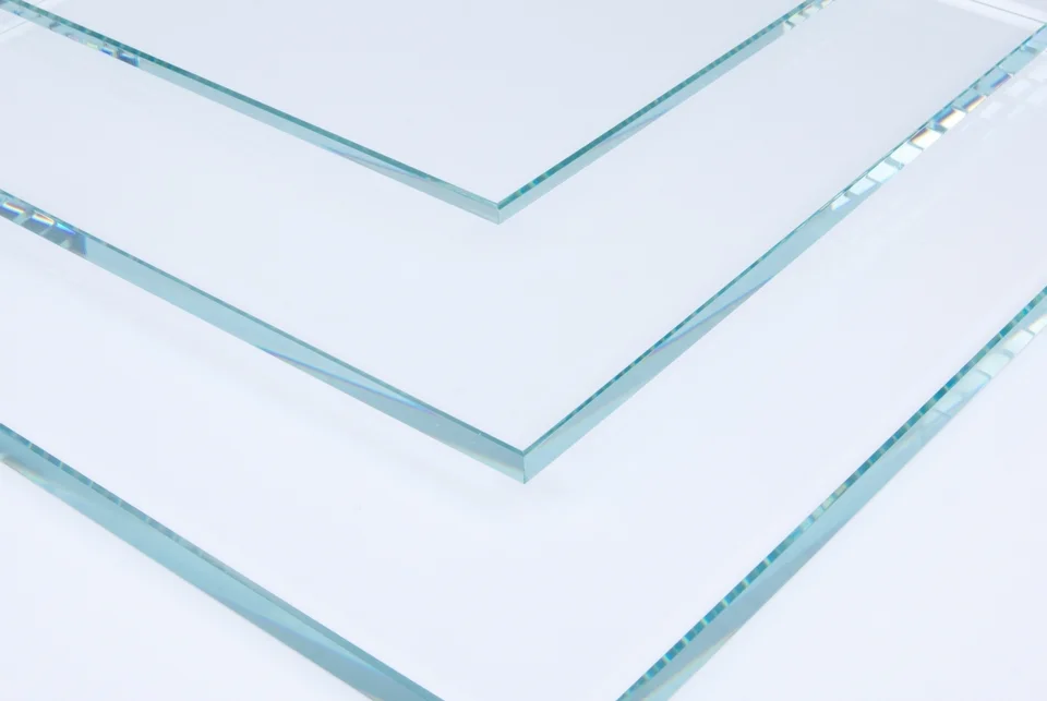 Guardian UltraClear low-iron glass samples showing pale blue polished edges